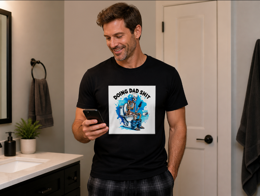 "Doing Dad Shit" Funny Skeleton Toilet T-Shirt - Humor Dad Gift Tee