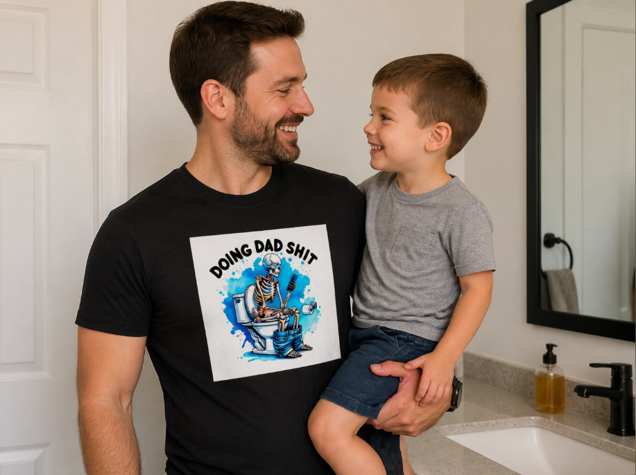 "Doing Dad Shit" Funny Skeleton Toilet T-Shirt - Humor Dad Gift Tee