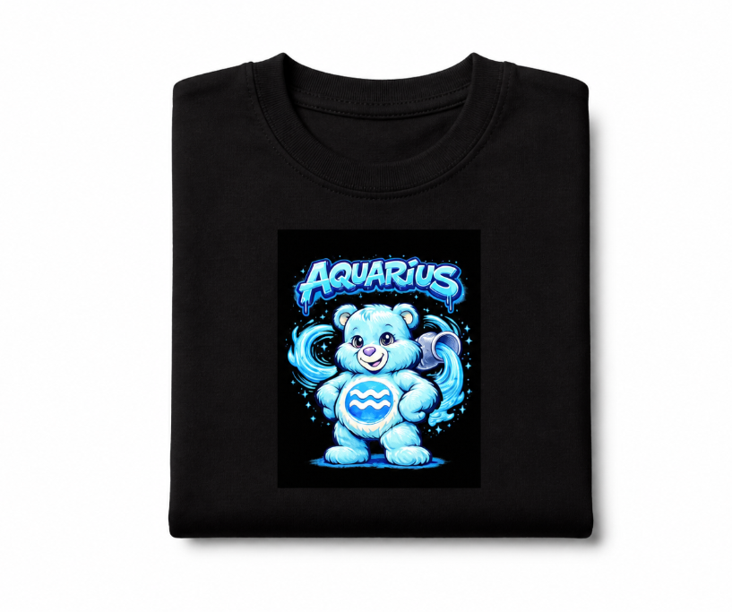 Aquarius Zodiac Cute Blue Bear Graphic T-Shirt - Astrology Gift Tee