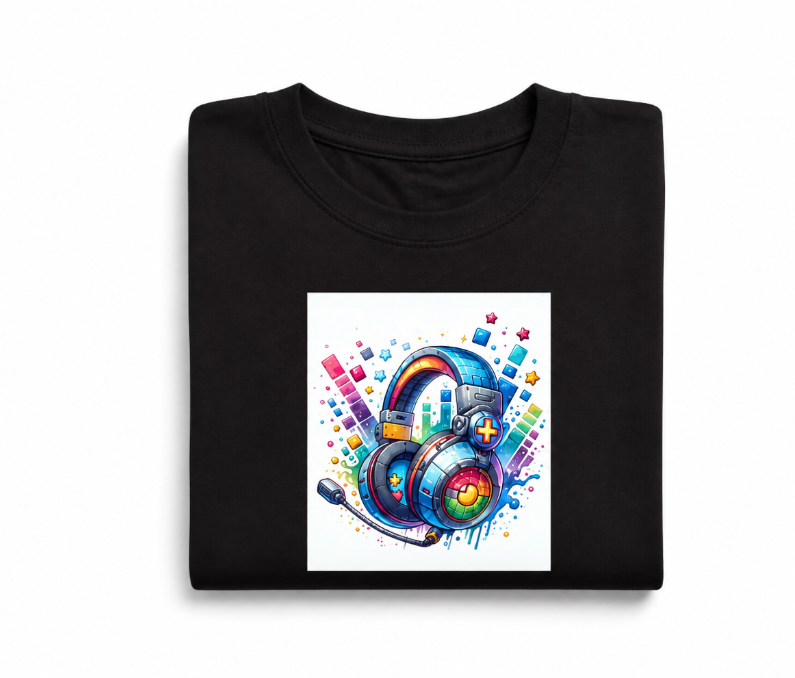 Retro Gaming Headset T-Shirt - Colorful Music Beats Graphic Tee