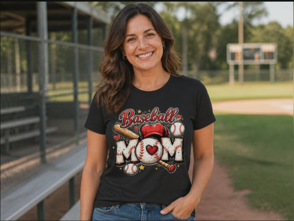 Baseball Mom Graphic T-Shirt - Cute Game Day Shirt for Women