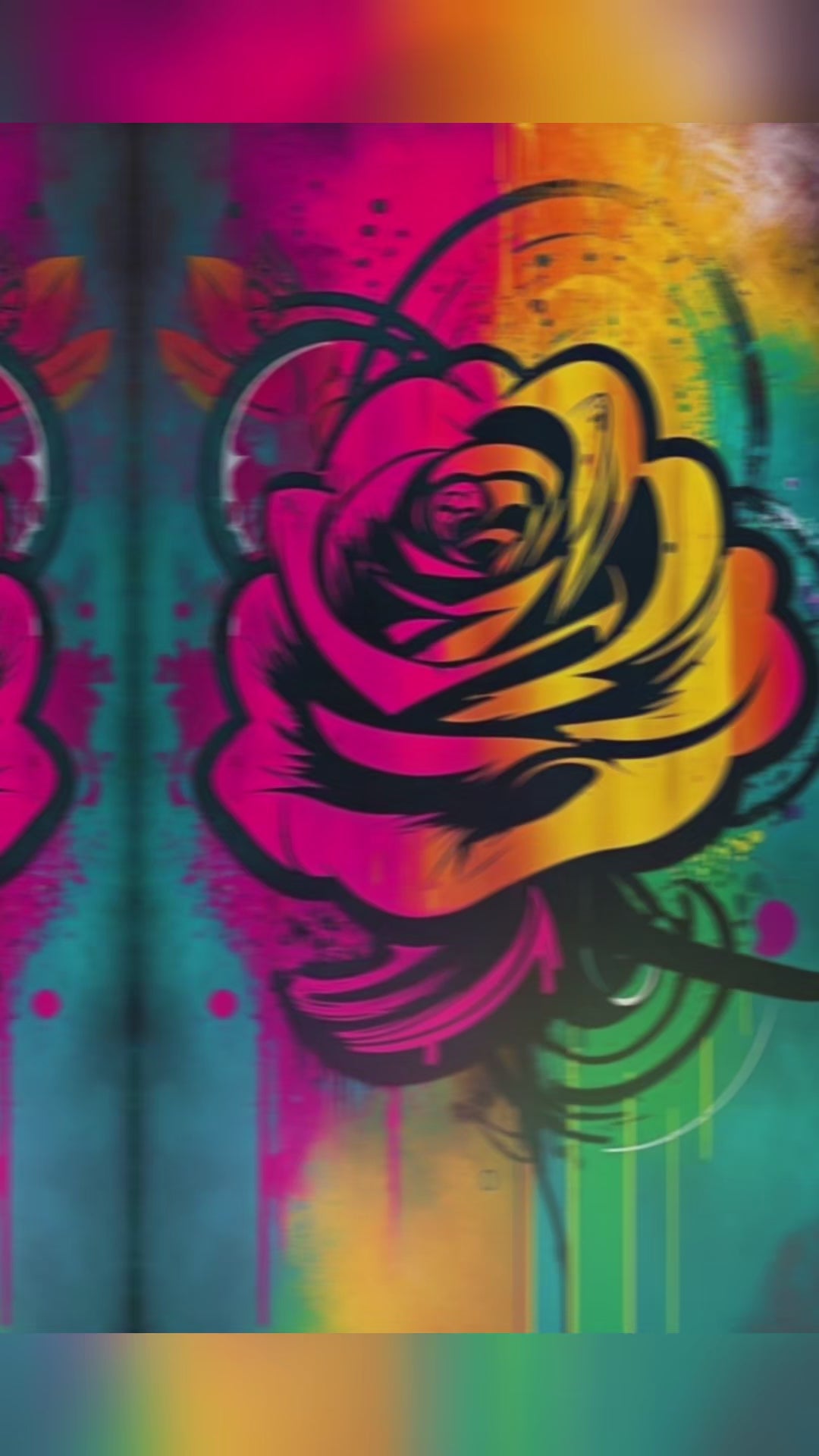Abstract Rose Watercolor Graphic Tee - Vibrant Graffiti Floral Streetwear T-Shirt